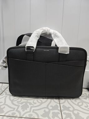 Cole Haan Black Leather Laptop Briefcase with Exterior Pocket